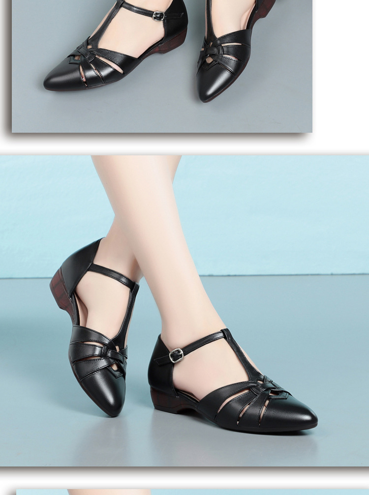 Dép sandal nữ da thật đế bằng quai chữ V mùa hè — màu be chi tiết 13