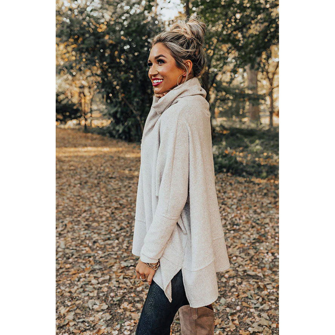 Fashion Solid Color Polyester Turtleneck Long Sleeve Batwing Sleeve Patchwork Hoodie