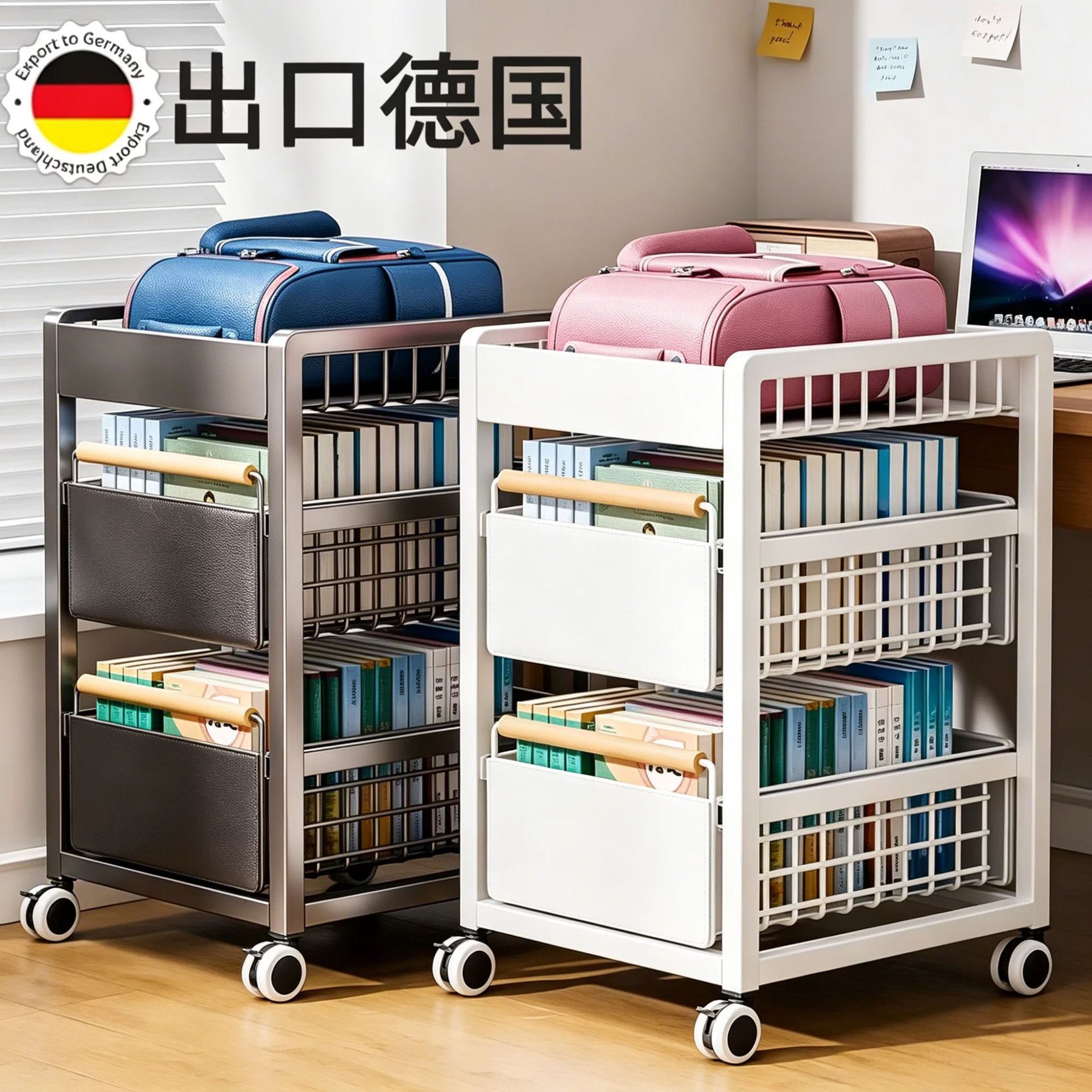 Under-desk bookshelf with wheels, a versatile storage solution for books and bags, a mobile trolley for organizing books