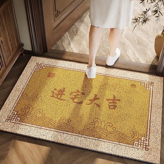 踏金色新中式地垫入户门垫入门门外丝圈脚垫进门门口土黄色地毯|undefined