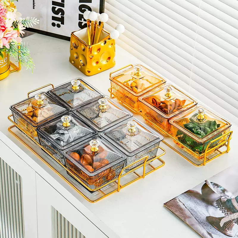 创意茶果盘摆盘零食干果盘玻璃商用摆盘家用轻奢高档零食小吃碟