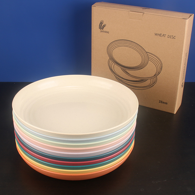 28cm disco 4 Unids paja de trigo placa de la torta placa de fruta resistente a la caída de la placa del hogar restaurante plato vajilla