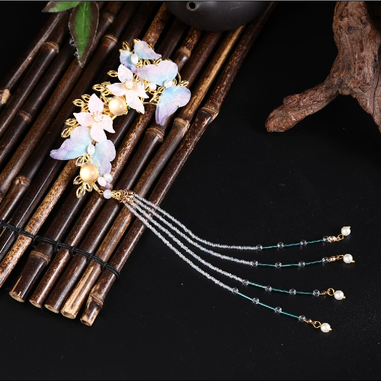 Китайская дунфу, трёхмерная ткань, handmade заколка для волос, винтажный аксессуар с кисточками, оптовая продажа