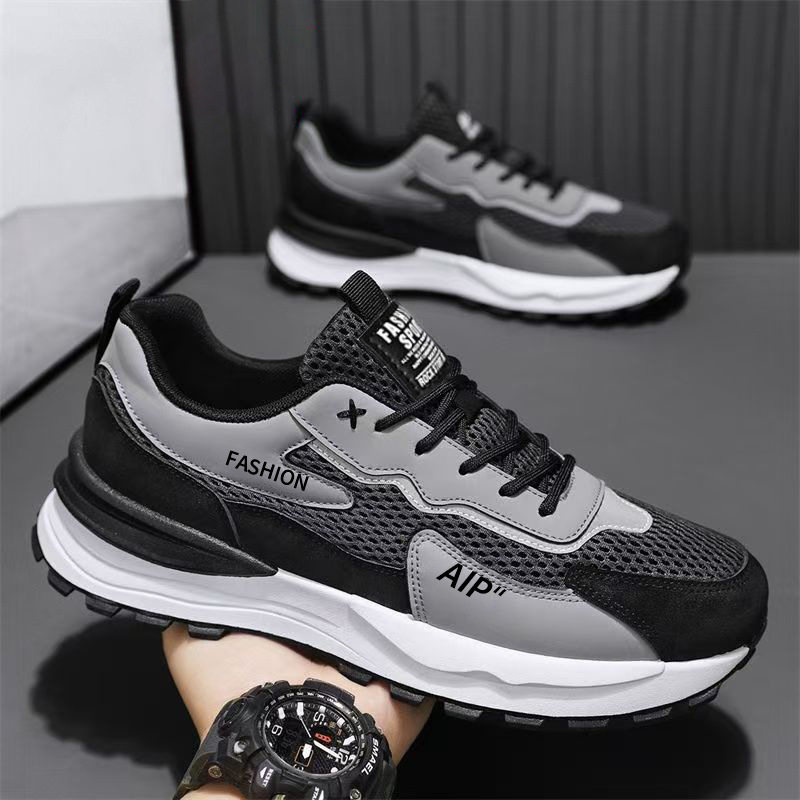 Giày thể thao nam lưới thoáng khí đế dày tăng chiều cao, giày sneaker thời trang đi làm — 3637 trắng xanh lam, 3637 đen xám