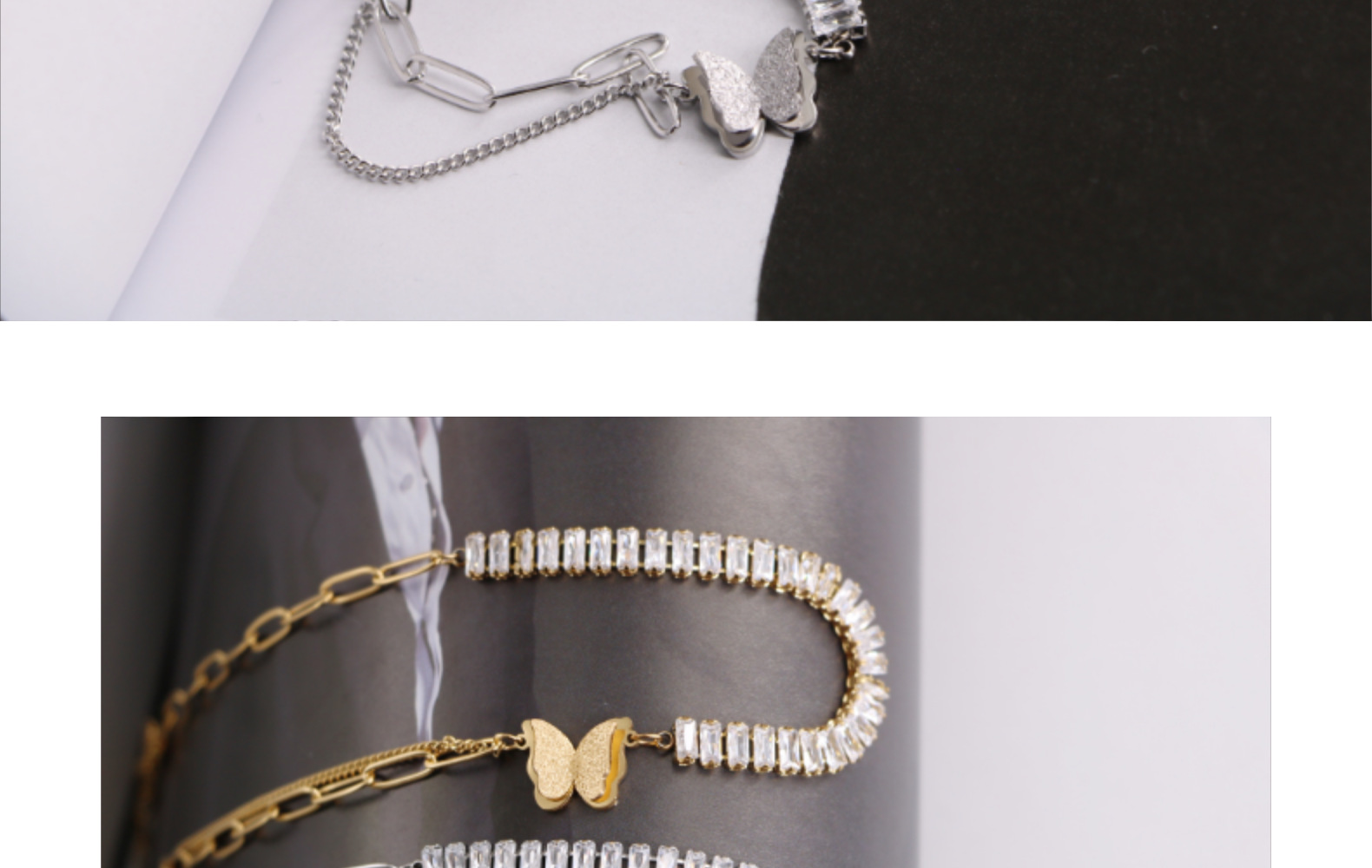 Fashion Butterfly Titanium Steel Plating Inlay Zircon Bracelets Necklace 1 Piece