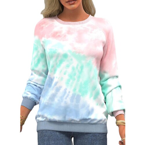  Western and Eastern Autumn Women's Tie-Dye Print Top - New Amazon Round Neck, Insert Shoulder, Long Sleeve Casual Loose Sweatshirt