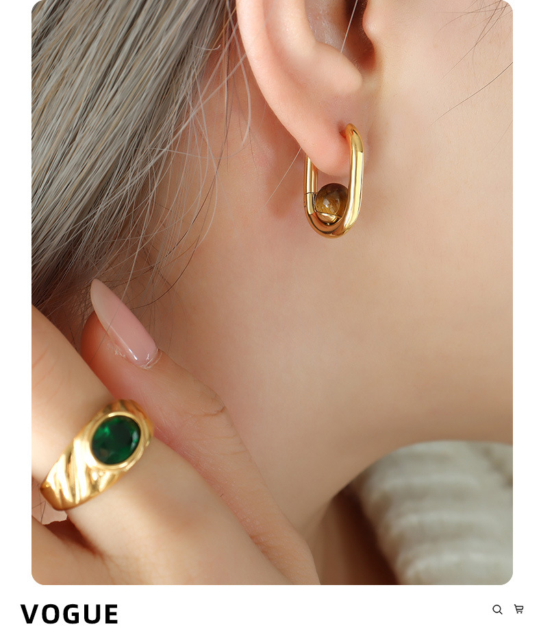 Fashion Geometric Titanium Steel Plating Artificial Pearls Natural Stone Earrings 1 Pair