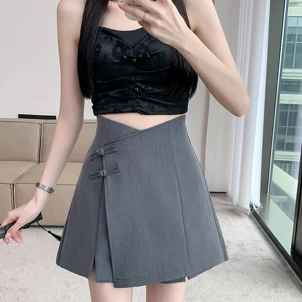 Plus Size Fat m Black Suit Half-Length Culottes for Women Summer High-Waisted A-Line Culottes Anti-Exposure Pear-Shaped Body Shorts