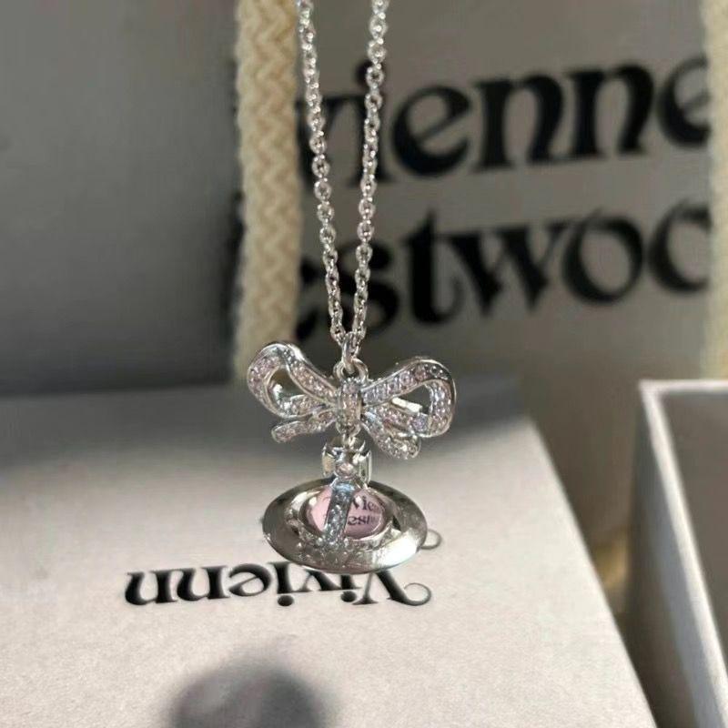 Happy Planet Saturn Bowknot Small Orb Three-Dimensional Saturn Necklace Niche High-End Sweet Style Clavicle Chain