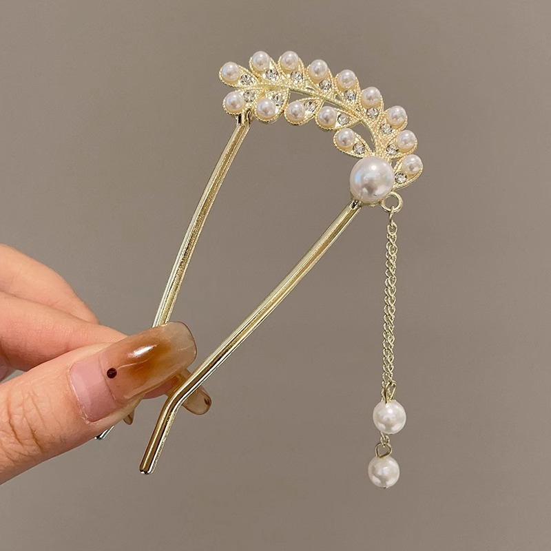 2025 nueva horquilla perla en forma de U, nueva horquilla de pelo de alto nivel femenino chino, horquilla, peine, dispositivo de fijación de cabello