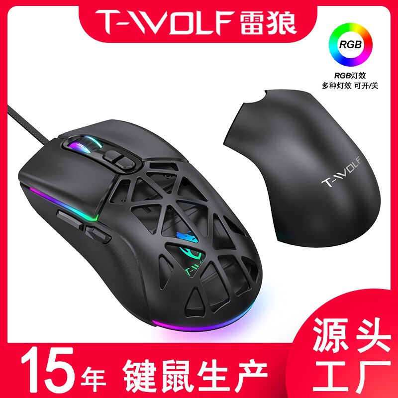 T-Wolf G520 Wireless Mouse with Honeycomb Design, Rgb Lighting, Magnetic Cover, Detachable Mouse Macro Software