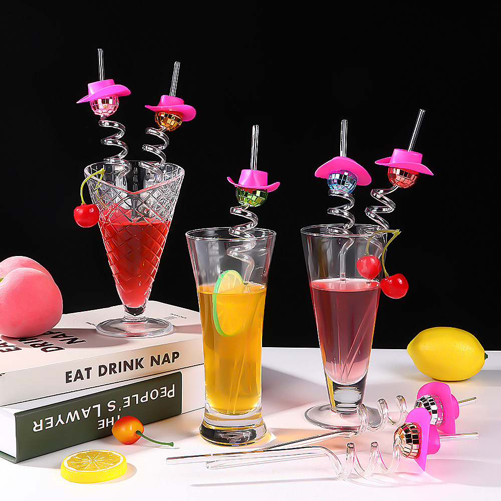 Disco bola vaquero sombrero pajita transfronteriza tema de Navidad fiesta copa de vino pajita fiesta de cumpleaños suministros de decoración