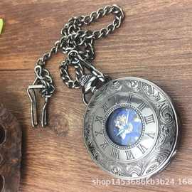 外贸翻盖放大镜项链砣表ebay礼品雕花机械怀表批发