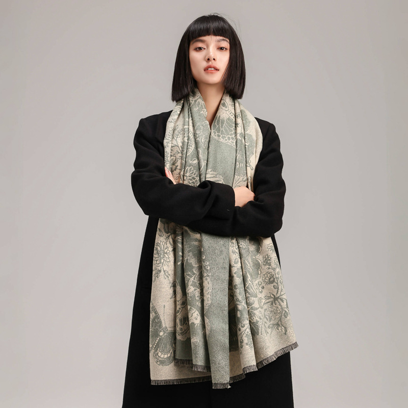 Art retro peonía estilo de mariposa impresión de nuevo estilo de imitación de cashmere doble cara chal elegante bufandas cálidas versátiles