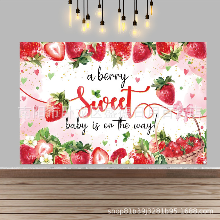 Cross-border strawberry theme pregnancy announcement photo banner girl birthday party decoration supplies photography background cloth
