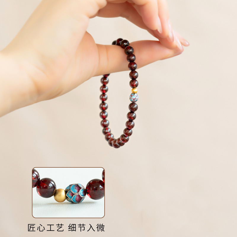 石榴石手串女款天然酒红紫牙乌水晶手链静心莲花转运珠送女友手饰|undefined