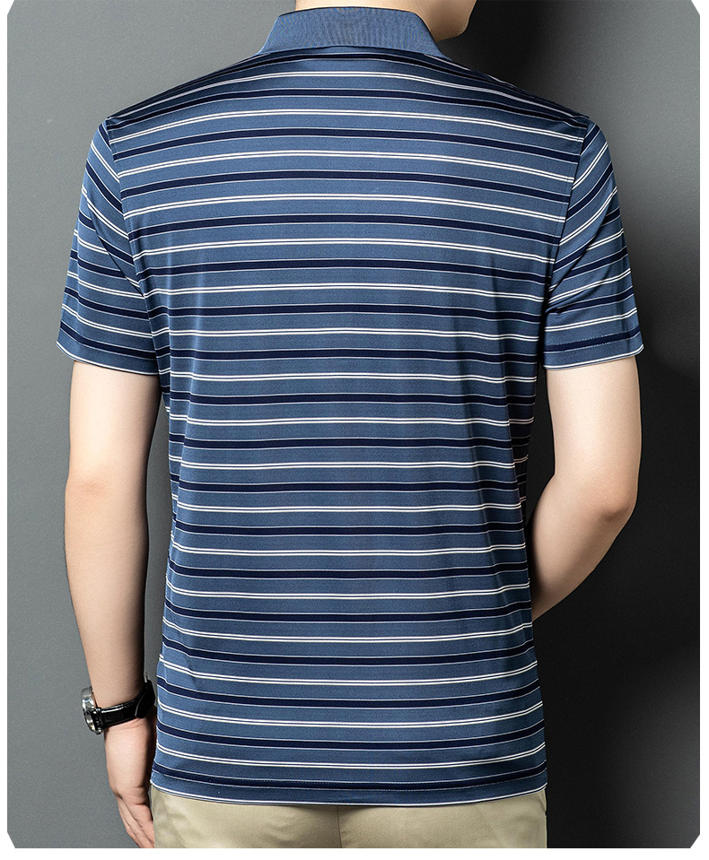 Áo polo nam cổ bẻ tay ngắn 100% lụa tơ tằm cao cấp — Màu xanh 23029 chi tiết 12