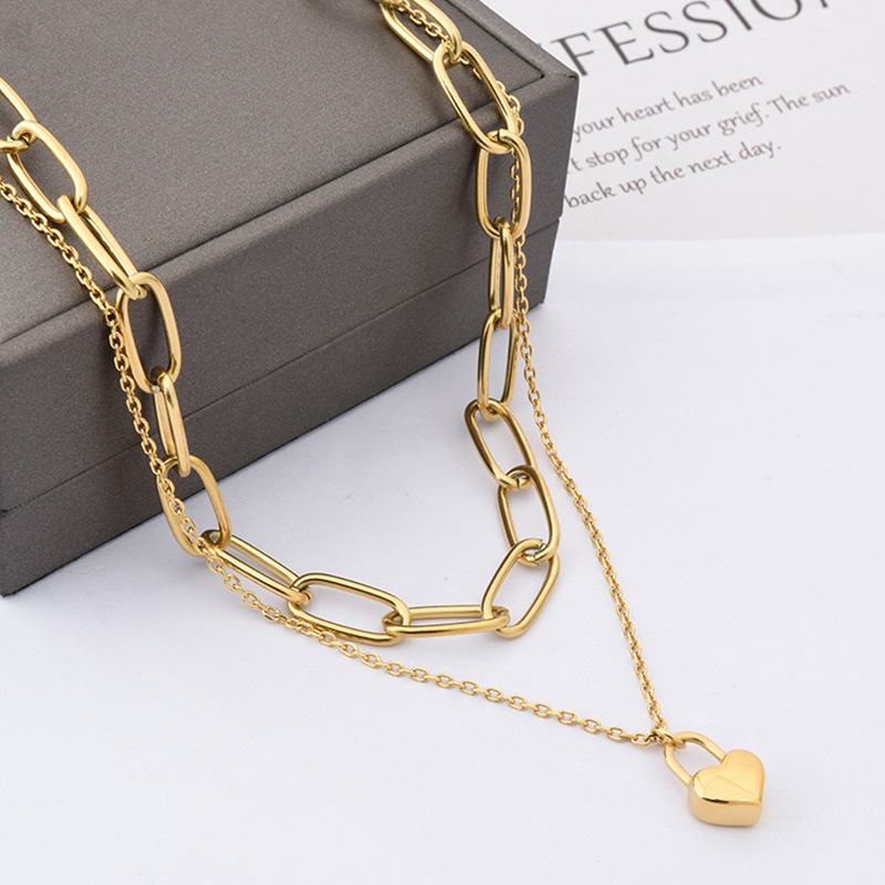 26g Weight PVD Coated Gold Plating Process PVD Coated 18K Gold Plated Heart 304 Stainless Steel Hip-Hop Waterproof Non Tarnish 304 Stainless Steel Necklace
