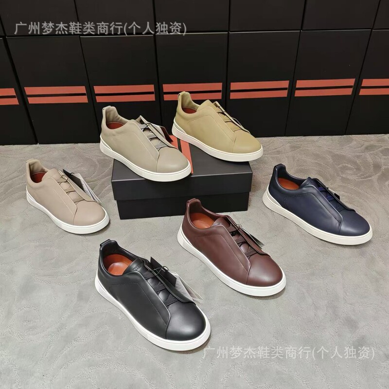 European Station's New High-End Genuine Leather Sports Shoes, Casual White Shoes, Lightweight and Breathable Cross-Elastic Slip-On Shoes