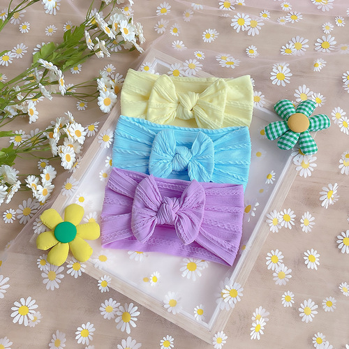 European and American new soft twist nylon baby headband children's wide-brimmed bow elastic headscarf baby headband