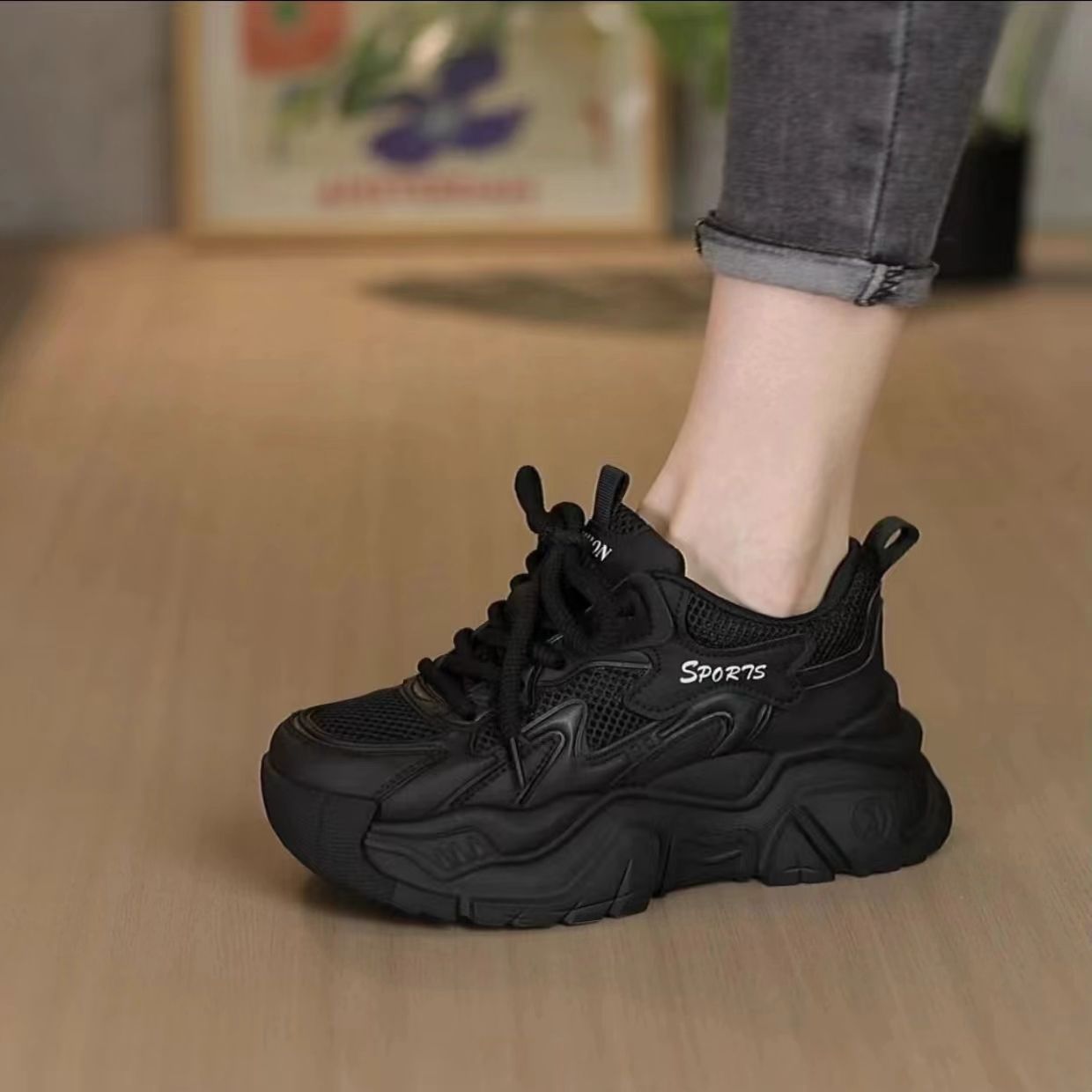 PLOVER zapatos para mujeres 2024 verano nuevo pequeño aumento de suela gruesa malla transpirable suave zapatos deportivos casuales