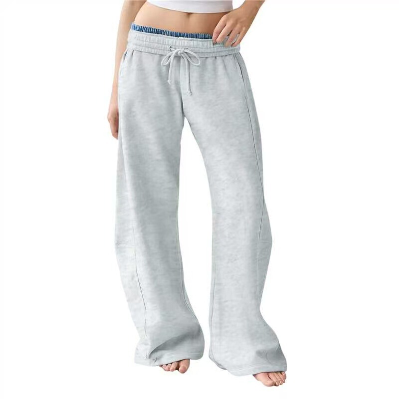 2025 Aliexpress European and American Cross-Border Casual Sports Wide-Leg Pants Scimitar Pants Solid Color Loose Slimming Straight-Leg Sweatpants