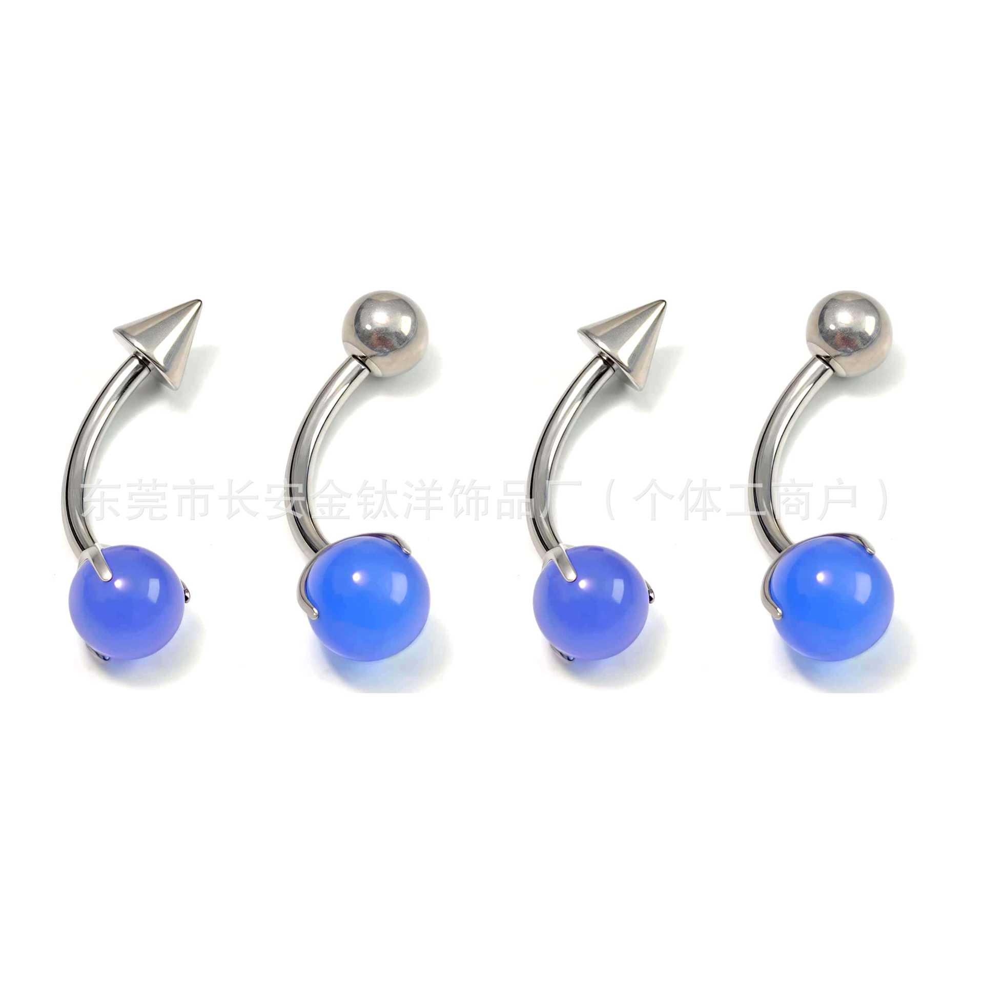 F136 Titanium Internally Threaded Three-Claw Blue Agate Pointed Cone Ball Navel Ring G23 Titanium Piercing Jewelry detail image 5
