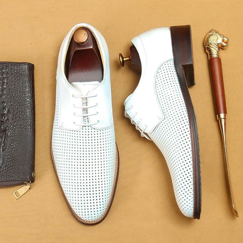 [Специально для vip] белая кожаная обувь из натуральной кожи полые мягкие лица бизнес досуг летом дышащая внешняя торговля мужская обувь