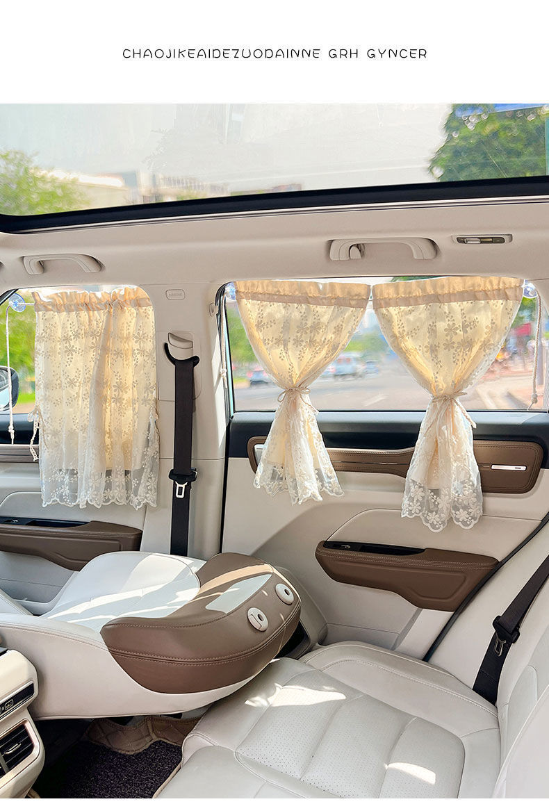 Car sunshade hanging suction cup lace Daisy multifunctional sun protection and heat insulation car double-layer blackout curtain