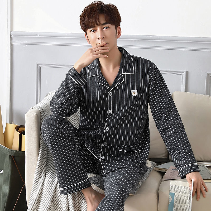 Pijama de algodón 100% de los hombres de manga larga de primavera y otoño más tamaño de otoño e invierno más el tamaño de los hombres gordos homewear traje