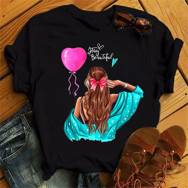 Beautiful 90 s Girls Print Women Top Fashion O Neck T-Shirt Funny Aesthetic Graphic Print Women