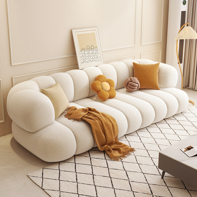 Cream Style Sofa Living Room 2024 New Style Fabric Sofa Household Small Apartment Lamb Fleece Internet-famous Three-person Straight Chair