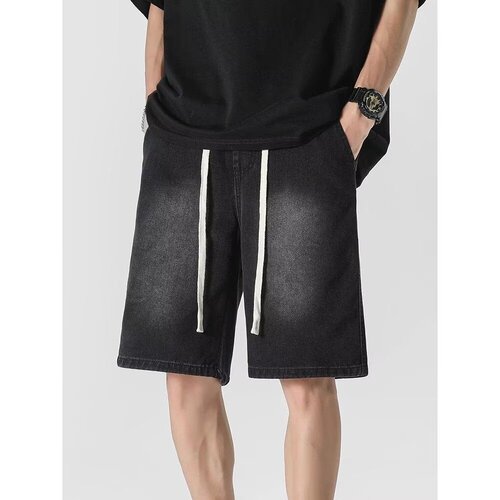 Men's Summer Thin Vintage High Street Waistband Five-Finger Mid-Johns American Streetwear Washed and Distressed Pants