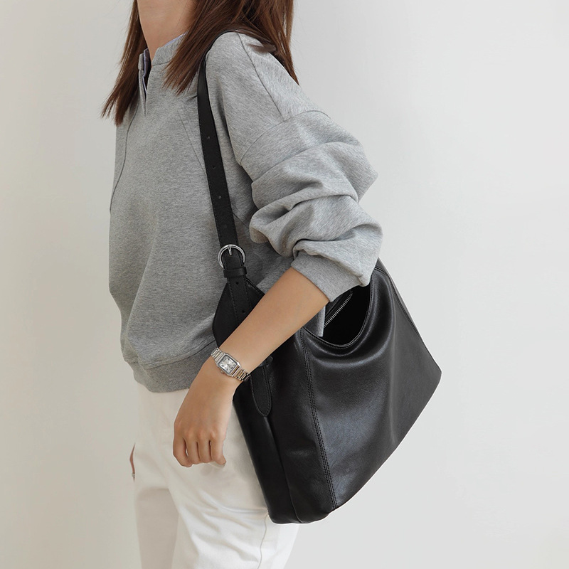 Women's Soft Leather Tote Bag - Large Capacity Top Grain Cowhide Commuter Underarm Bag, Premium Genuine Leather Casual Shoulder & Crossbody Bag - Thumbnail 2