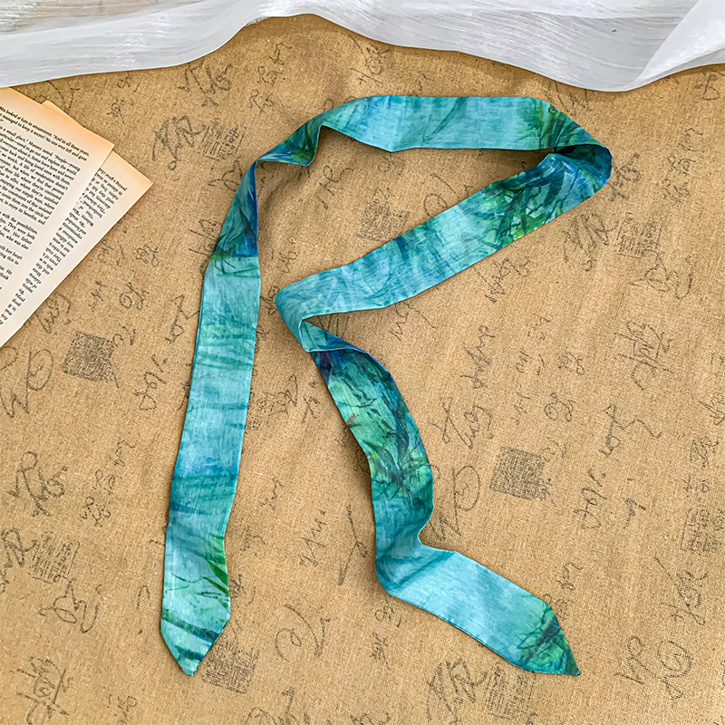 Pañuelo de seda de tira larga, sentido avanzado, nuevo cinturón de bufanda decorativa multifuncional, cinturón para el cabello de estilo nacional, pañuelo en la cabeza, bolso para atar el cabello, serpentina