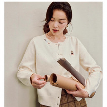 软糯花纱|茵曼萌宠刺绣毛衣开衫女2025年秋季新款圆领针织衫外套