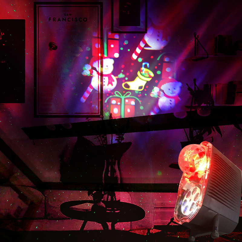 圣诞万圣节户外双筒六图投影灯 防水插换卡16图菲林三合一草坪灯