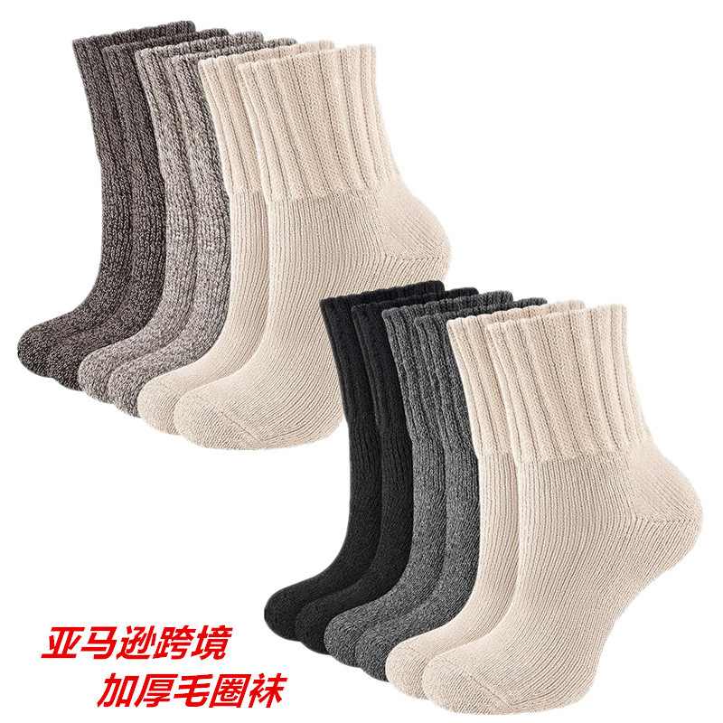 跨境亚马逊女袜冬季加厚拖鞋袜保暖毛圈长筒羊毛袜圣诞节睡眠袜子