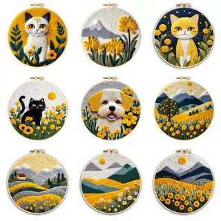 SHEIN 热卖diy毛毡画绘画带刺绣框架针毡用品家居装饰品秋景雏菊