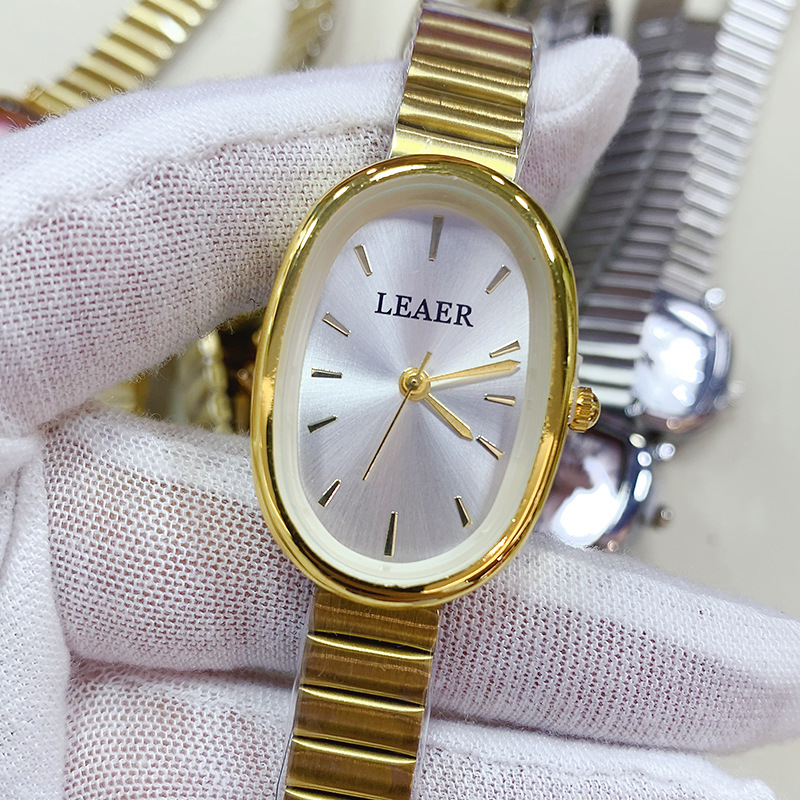 Leaer New Fashion Women's Watch Bamboo Steel Strap Women's Mid-Century Style High-End Oval Steel Strap Women's Watch
