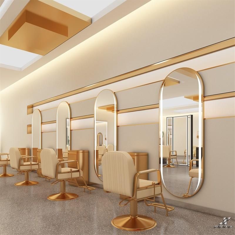 Barbería simple tabla de espejo salón de peluquería especial espejo rojo de red con lámpara de marea colgar pared espejo de peluquería unilateral