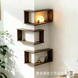 家用实木墙面转角置物架墙上拐角置物架壁挂式盲盒展示架客厅L型
