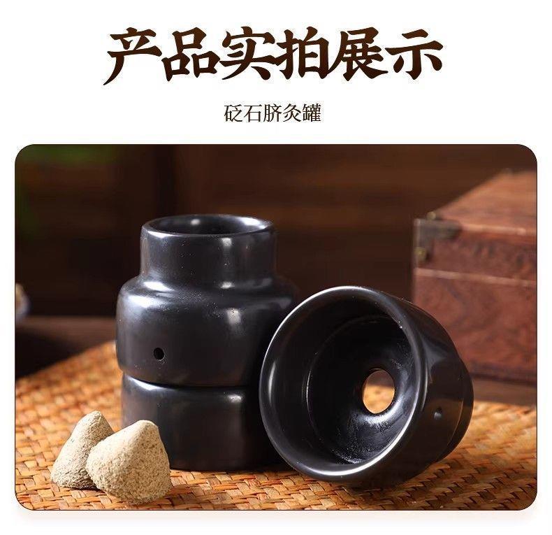 Bian Stone Navel Moxibustion Bowl Set with 140 Moxa Cones Ginger Shield Home Use for Adults and Children in use