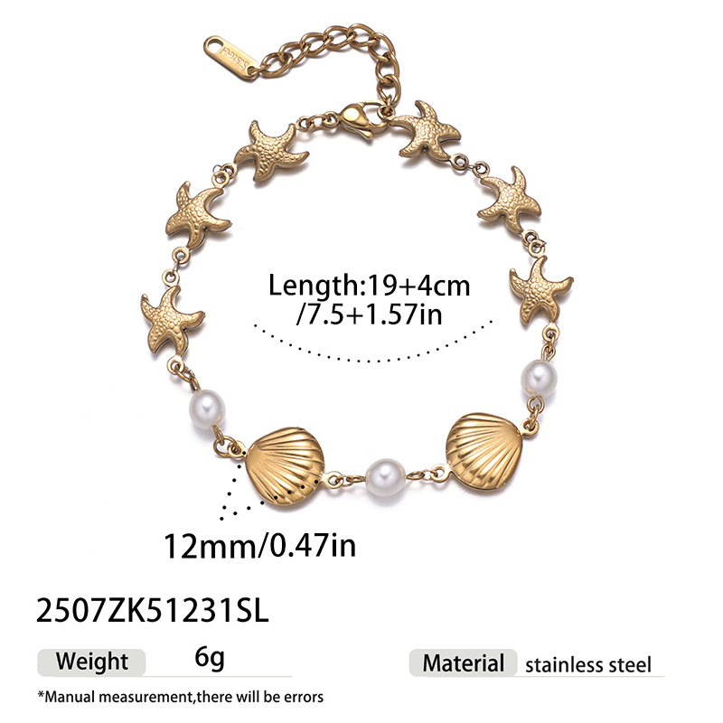 Tina Europa y los Estados Unidos venta transfronteriza pulsera de acero inoxidable ligera lujosa pulsera de estrellas de mar de alta calidad conchas marinas mujeres no desvanecen