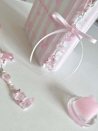 Cross-border Amazon beaded hanging chain mobile phone chain card book pen bag bag pendant pink girl heart gift