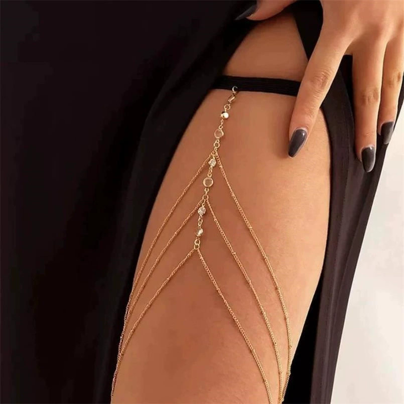 Европейская и американская трансграничная новая горячая продажа, многоцепная цепочка на ногу, золотая сексуальная цепочка на бедро, женская многослойная цепочка с бриллиантами и бусинами, цепочка для тела