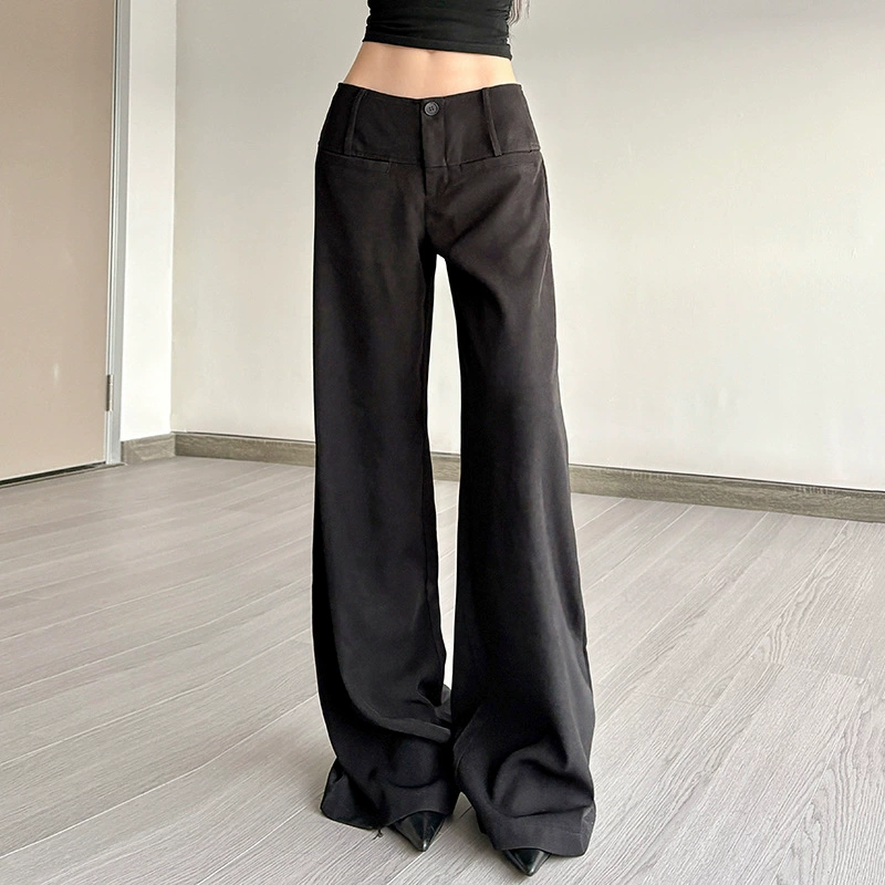 Внешнеторговый темперамент пригородной девушки черный свободный дикий костюм брюки повседневные простые широкие брюки 2025 новый стиль