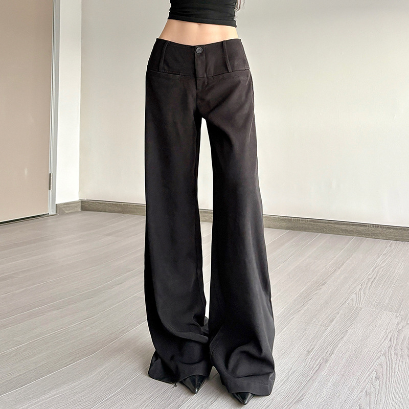 Foreign Trade Temperament Commuter Style Spice Girls Black Loose All-match Pants Casual Simple Wide-leg Pants 2025 New Foreign Trade Temperament Commuter Style Spice Girls Black Loose All-match Pants Casual Simple Wide-leg Pants 2025 New