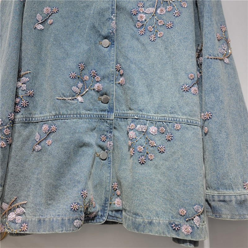 Diseño retro bordado polvo chaqueta denim de sequilla para mujeres 2026 nuevo temperamento chaqueta denim suelta de moda