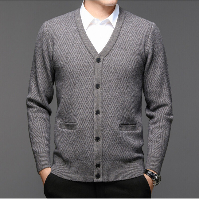 Spring and Autumn Middle-aged Men's Long Sleeve Knitted Cardigan Sweater Dad Loose Cardigan Jacket Grandpa Cardigan
